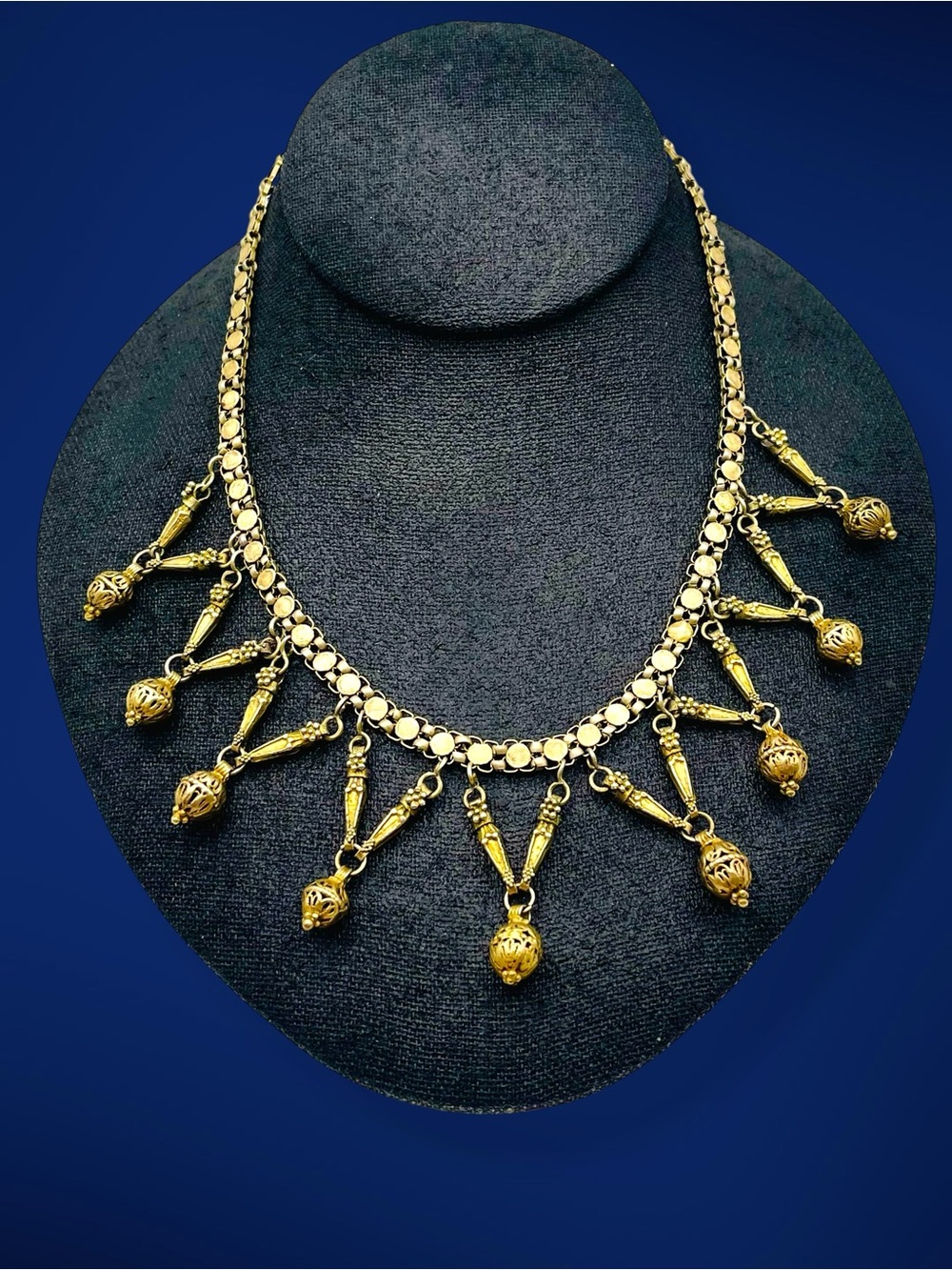 Vintage Ethnic Brass Festoon Bib Necklace Dangle Fringe Drop Statement - Picture 9 of 15